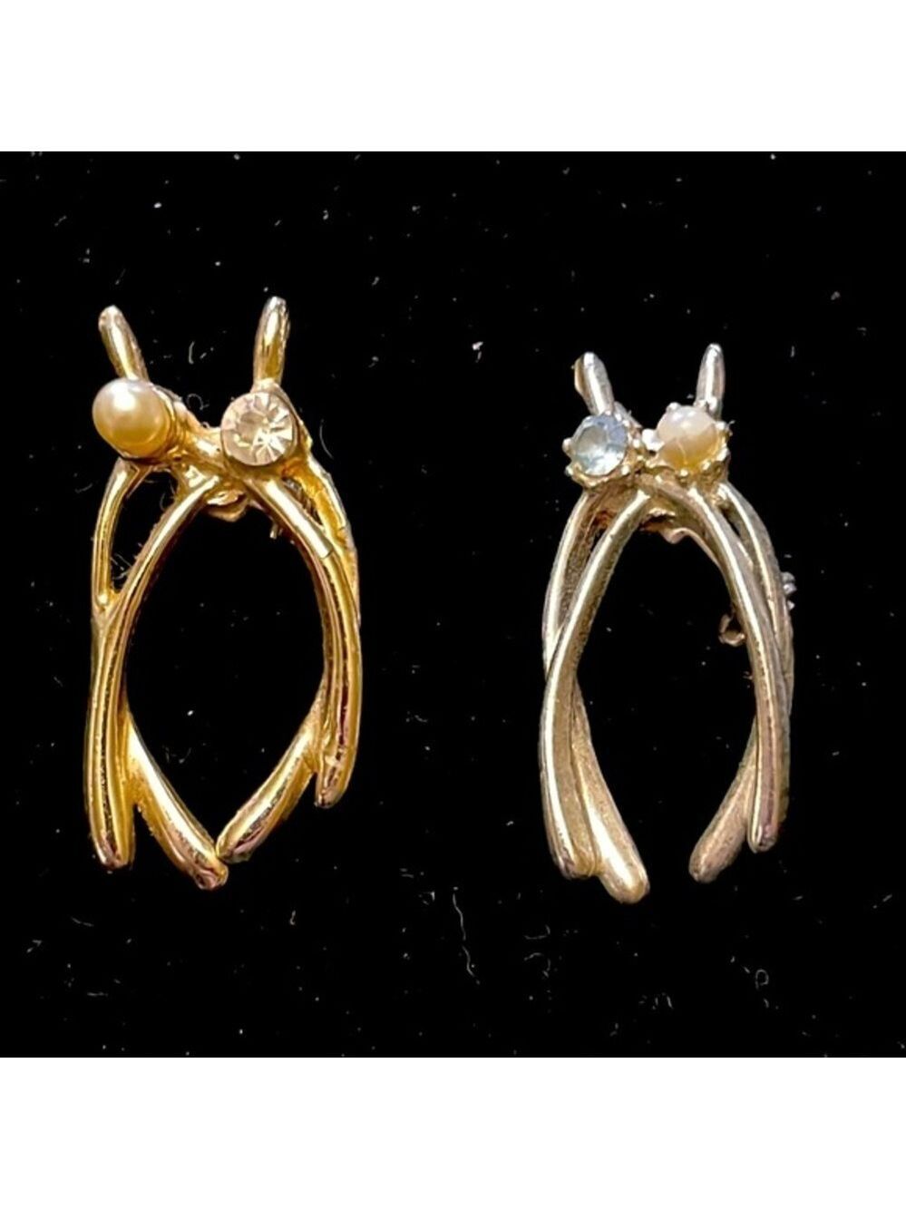 Vintage Wishbone Brooches silver and gold tone
